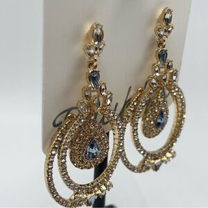 Elegant Gold and Silver with Blue and Clear Austrian Crystals Elegant Earrings